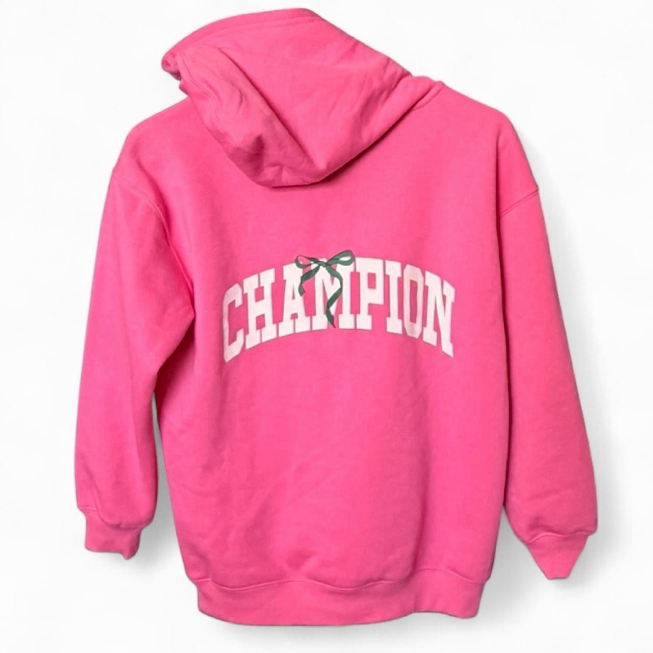 Champion Girls S 7/8 Bubblegum Pink Powerblend Varsity Ribbon Bow Fleece Hoodie