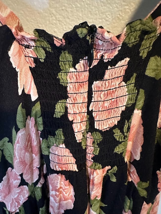 Reformation Saltillo Black Floral Midi Sun Dress