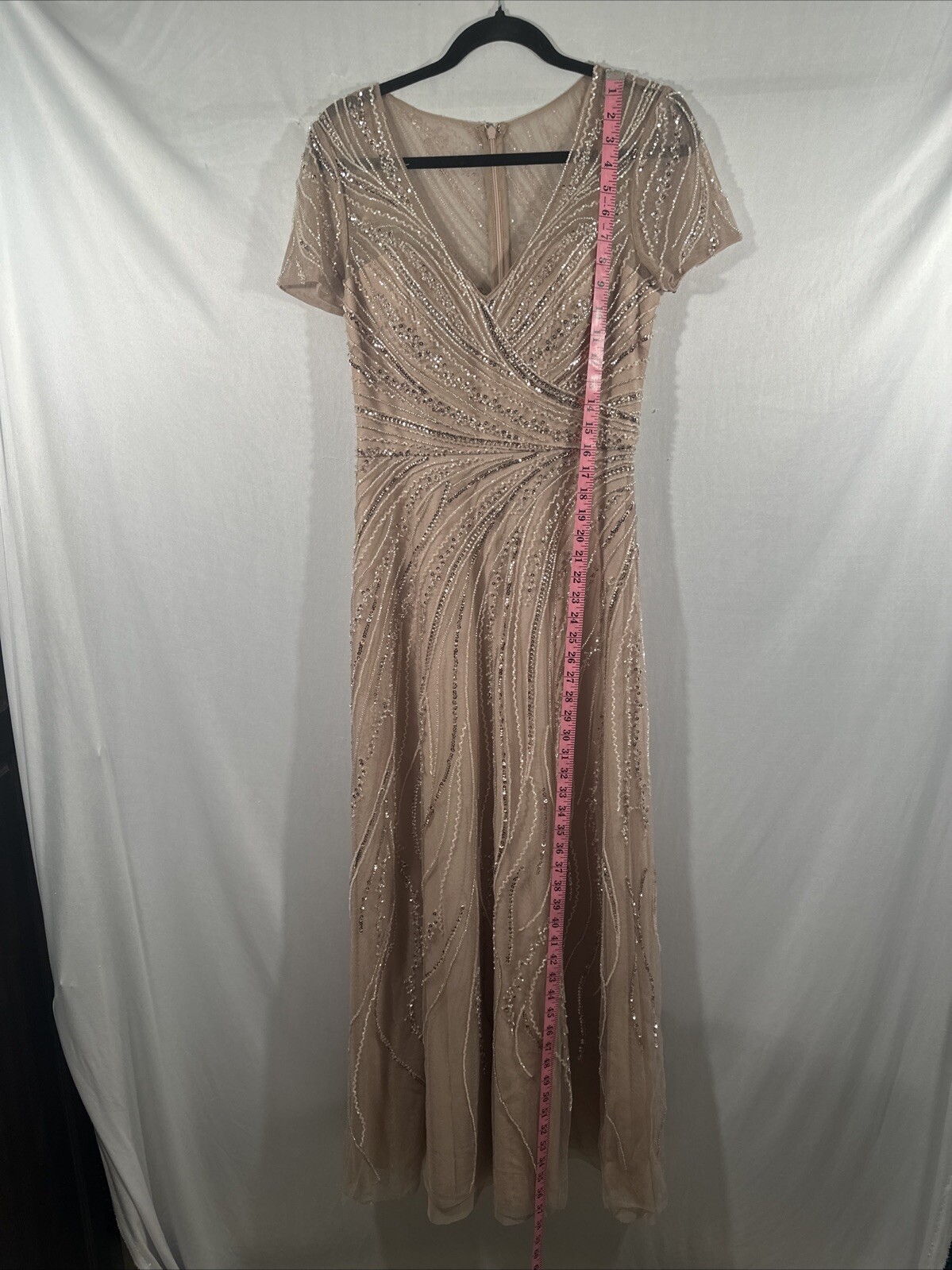 NEW $379 Xscape [ 6 ] V Neck Beaded Chiffon A Line Gown In Blush Pink #J501