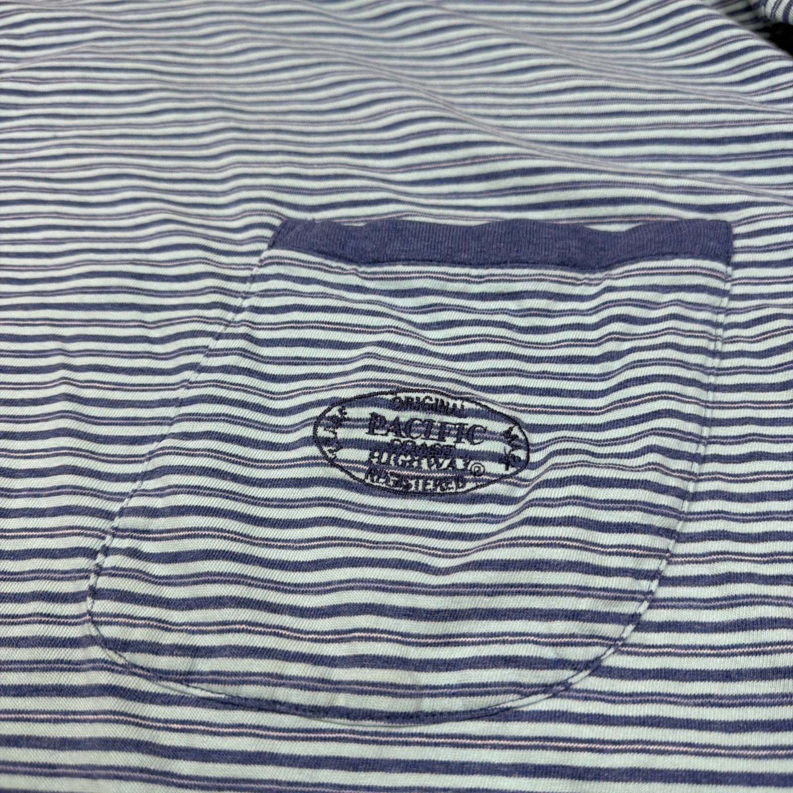 Vintage Pacific Coast Highway Mens Size L 90s Blue Striped Ringer Surf Skate Y2K