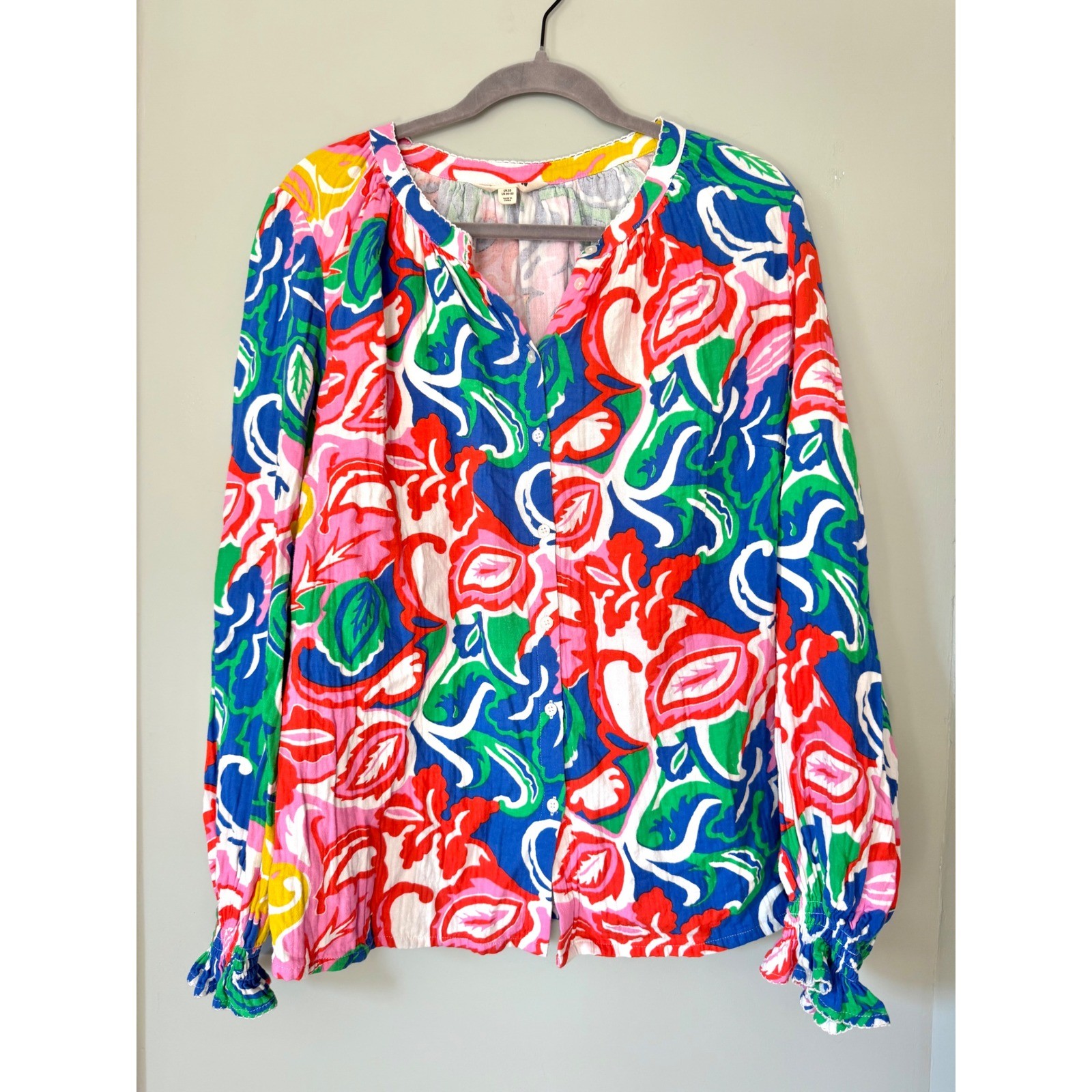 Boden Evie Cotton Double Cloth Floral Long Sleeve Button Up Shirt Top Size 20/22