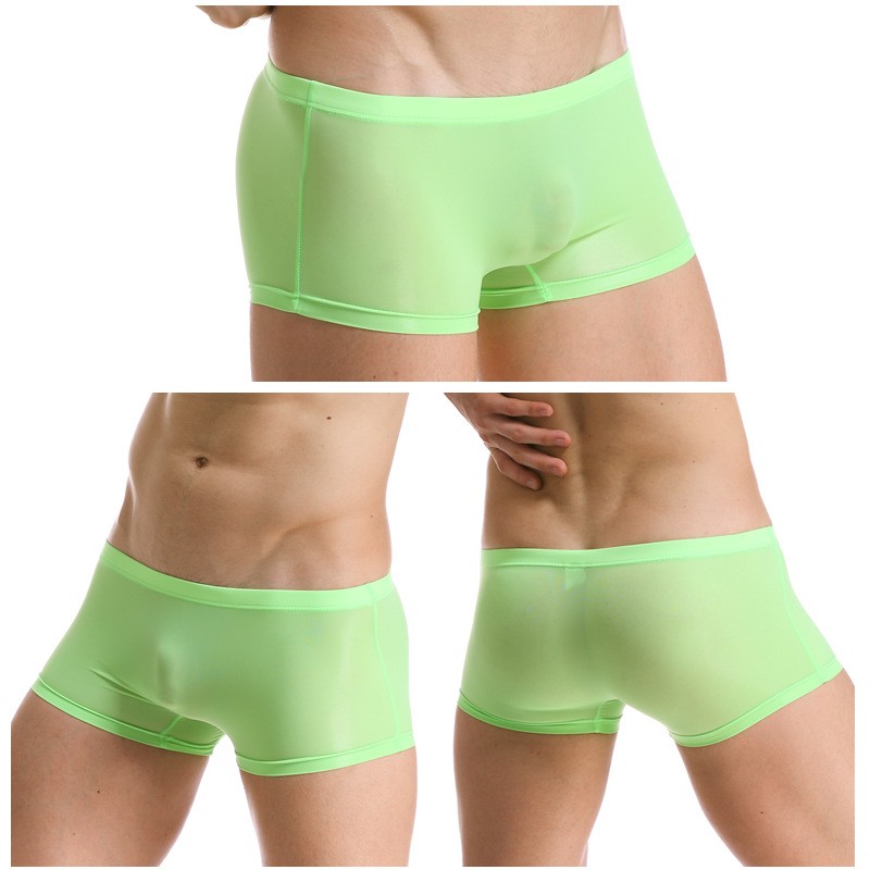 Men’s Summer Ice Silk Boxer Briefs One Piece No Show Low Rise Sport Underwear