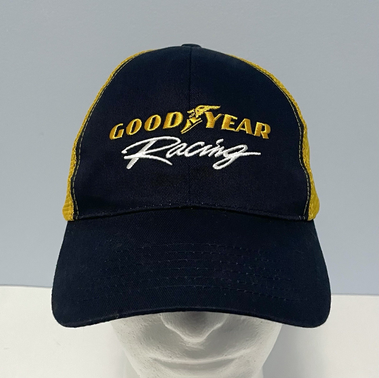 Goodyear Racing Adjustable Trucker Hat Navy Blue & Yellow Embroidered Cap