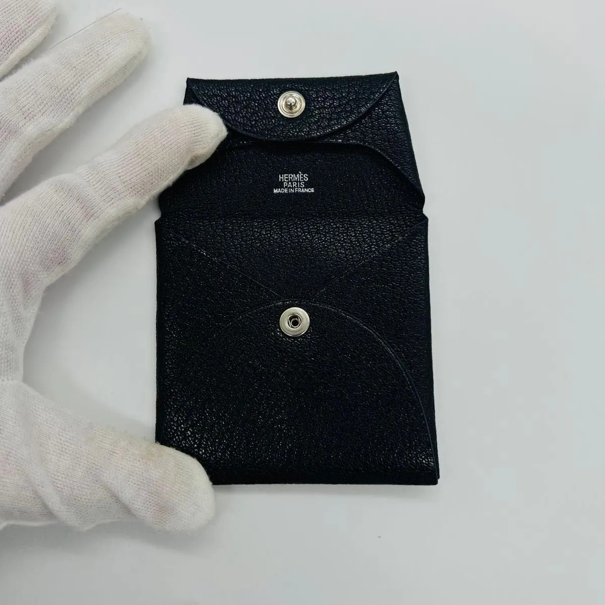 HERMES Bastia H-engraved Coin Purse Black Leather