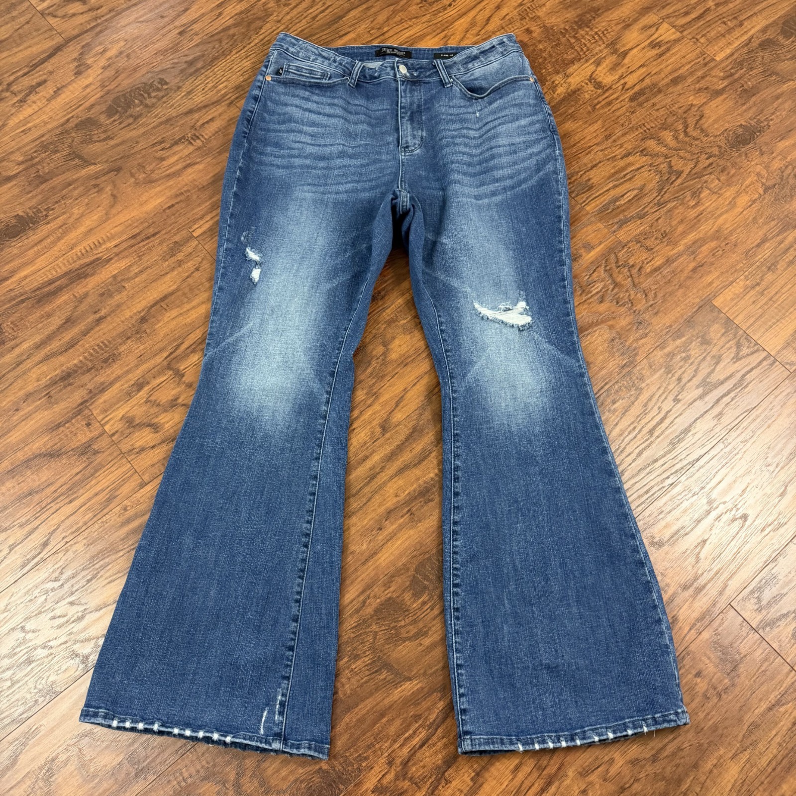 Judy Blue Jeans Womens 18W Flare Fit High Rise Stretch Distressed Denim 32×33