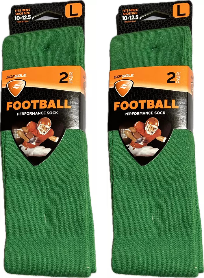 Lot 4 Pairs Men’s Football Socks Large Shoe Size 10-12.5 Solid Kelly Green
