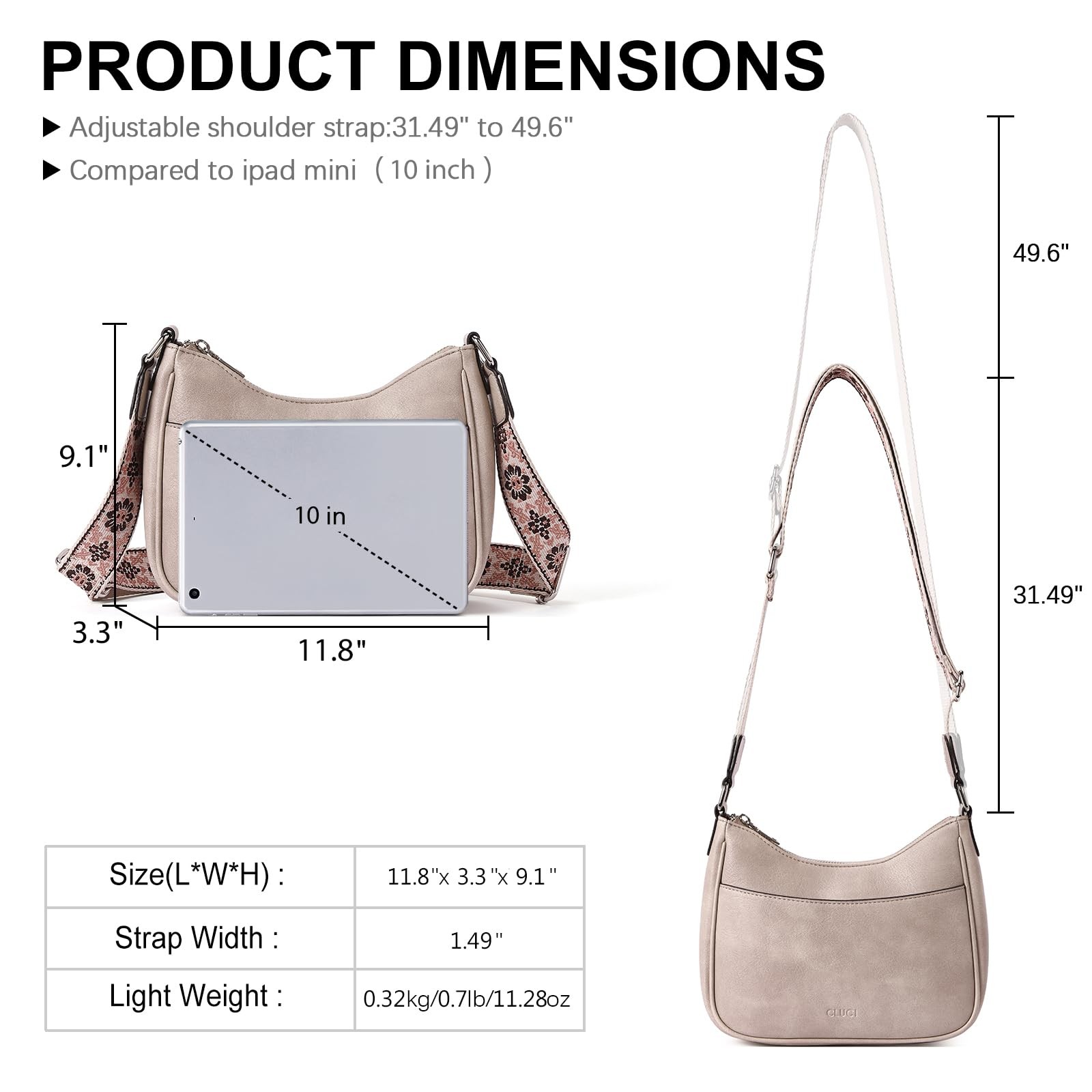 CLUCI Crossbody Purses for Women, Leather Crescent Bags Medium, 2-grey