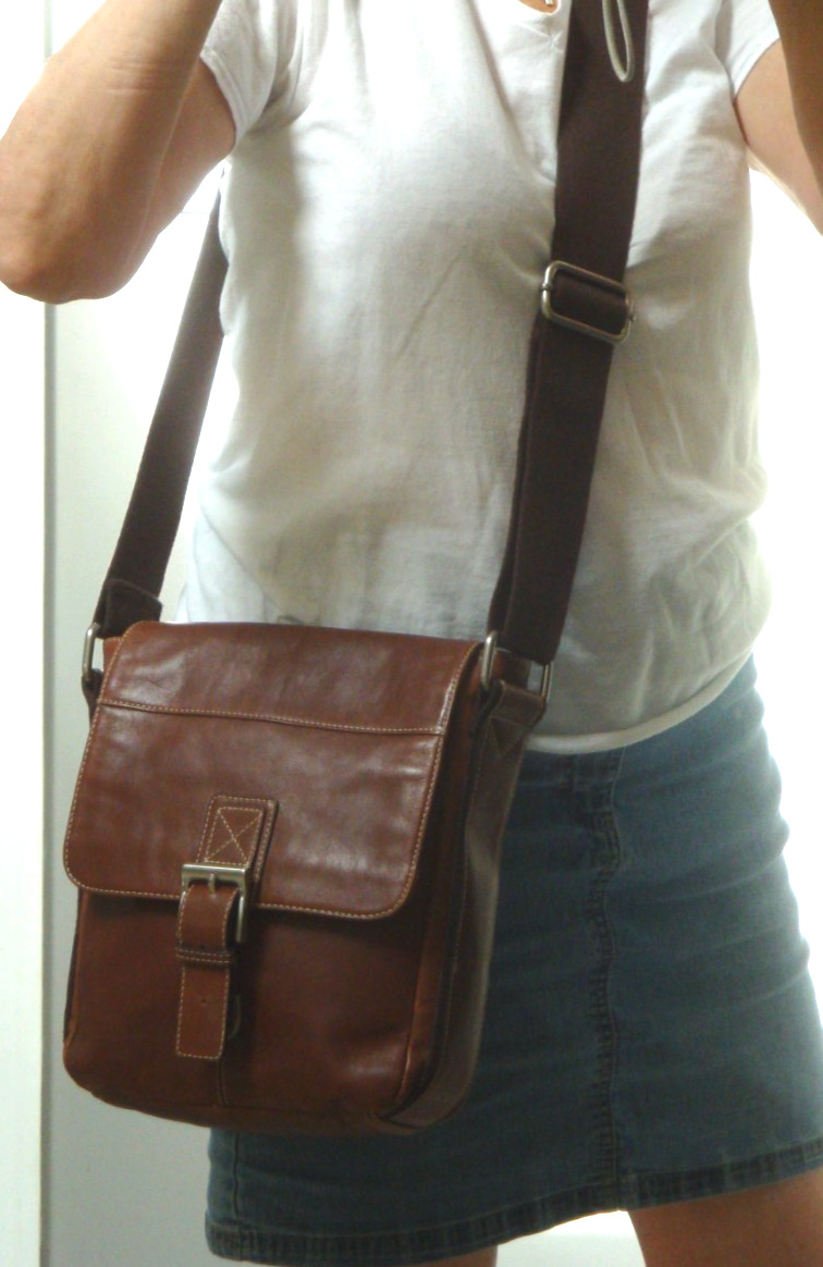 FOSSIL Brown Leather Crossbody Handbag Shoulderbag Boho Mens Messenger Rugged