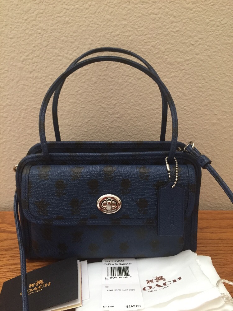 COACH CADY Crossbody Handbag in Printed Crossgrain Leather F34471 Blue Badlands