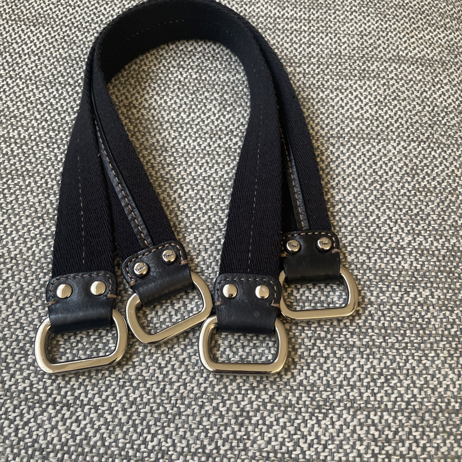 FOSSIL Brown Canvas Silver Tone Replacement Handles 20.75”