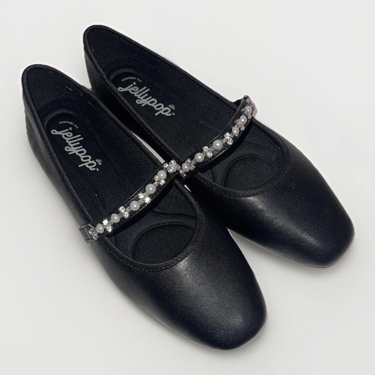 Jellypop Comfort Fit Black Ballet Flats Women’s 7 Pearl Rhinestone Dress Shoes