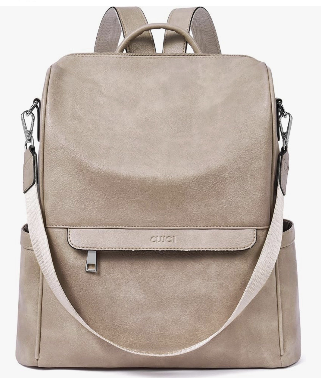 CLUCI Beige Backpack Purse Top Handle Detachable Adjustable Strap Zip Pockets