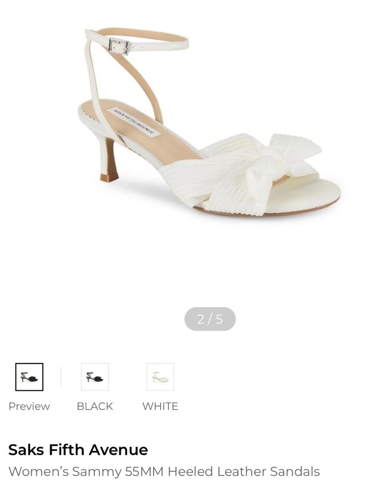 Saks Fifth Avenue White Sammy Heeled Leather Sandals with Bow