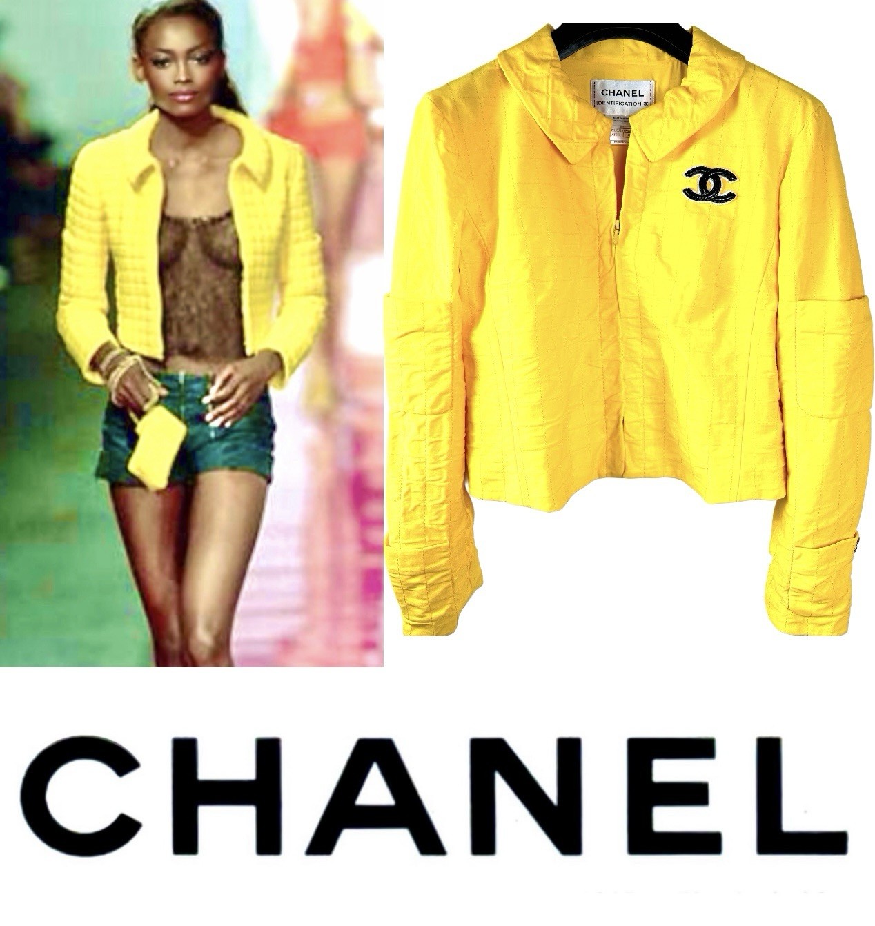 Chanel Vintage 2000 Yellow Jacket 36 38 40 4 6 8 Coat Top Black CC Op Taylor S M
