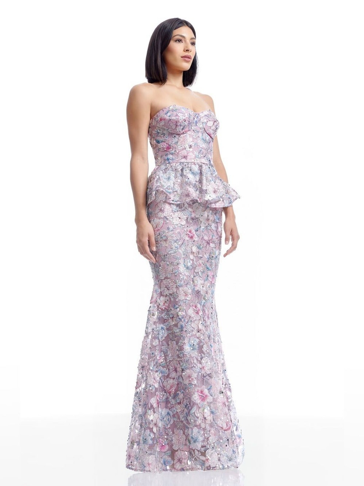 Dress the Population Scarlett Strapless Peplum Mermaid Gown Dusty Lavender S NWT