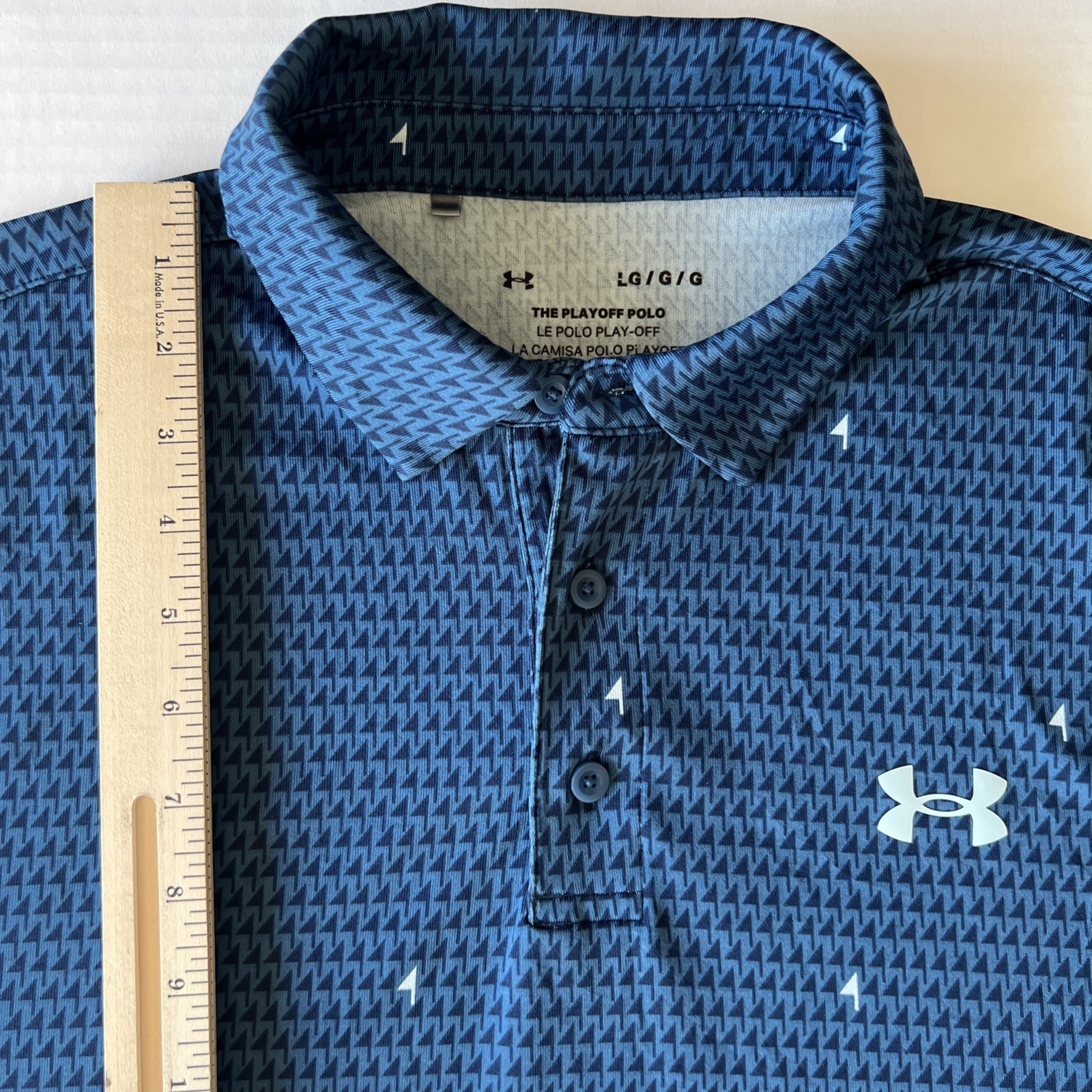Under Armour The Playoff Polo Shirt Mens L Loose Fit Geometric Flag Performance