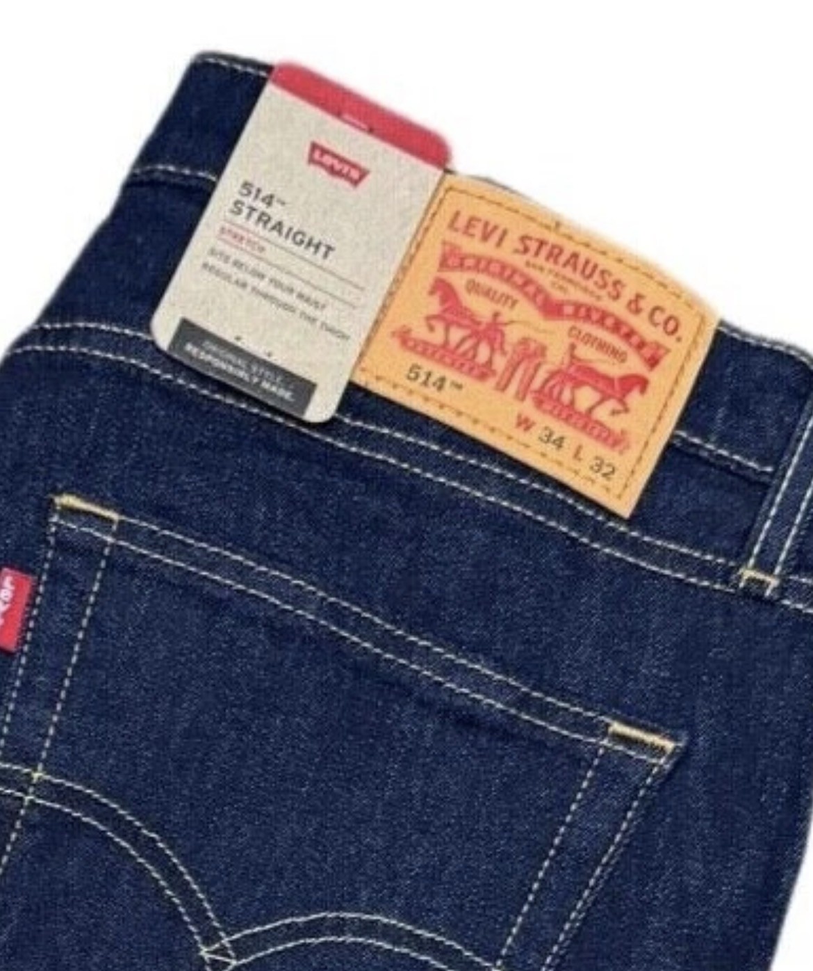 Levis 514 Straight Fit Jeans NWT Stretch Jeans Color Rinsed Blue 005141017 38×30