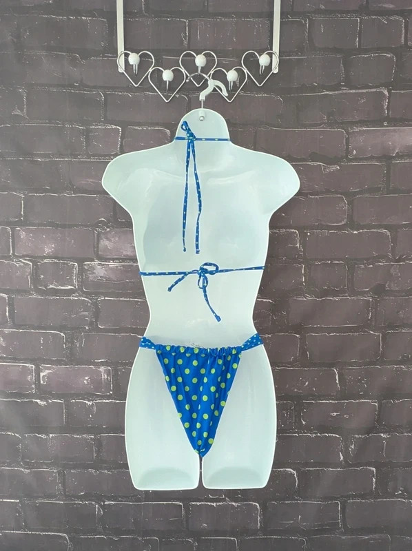 Women’s Polka Dot Bikini UK 10 blue green tanga padded string high leg holiday