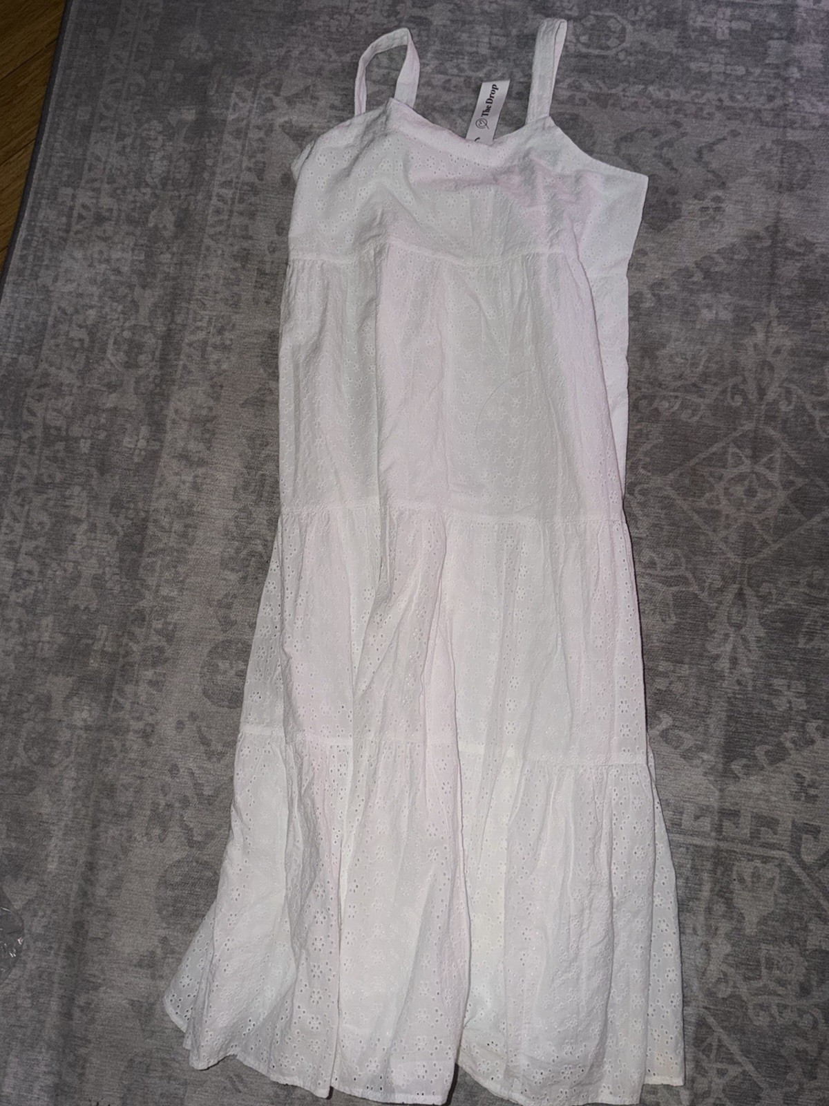 The Drop Britt Maxi Dress White Eyelet Tiered Square Neck Sleeveless Size L