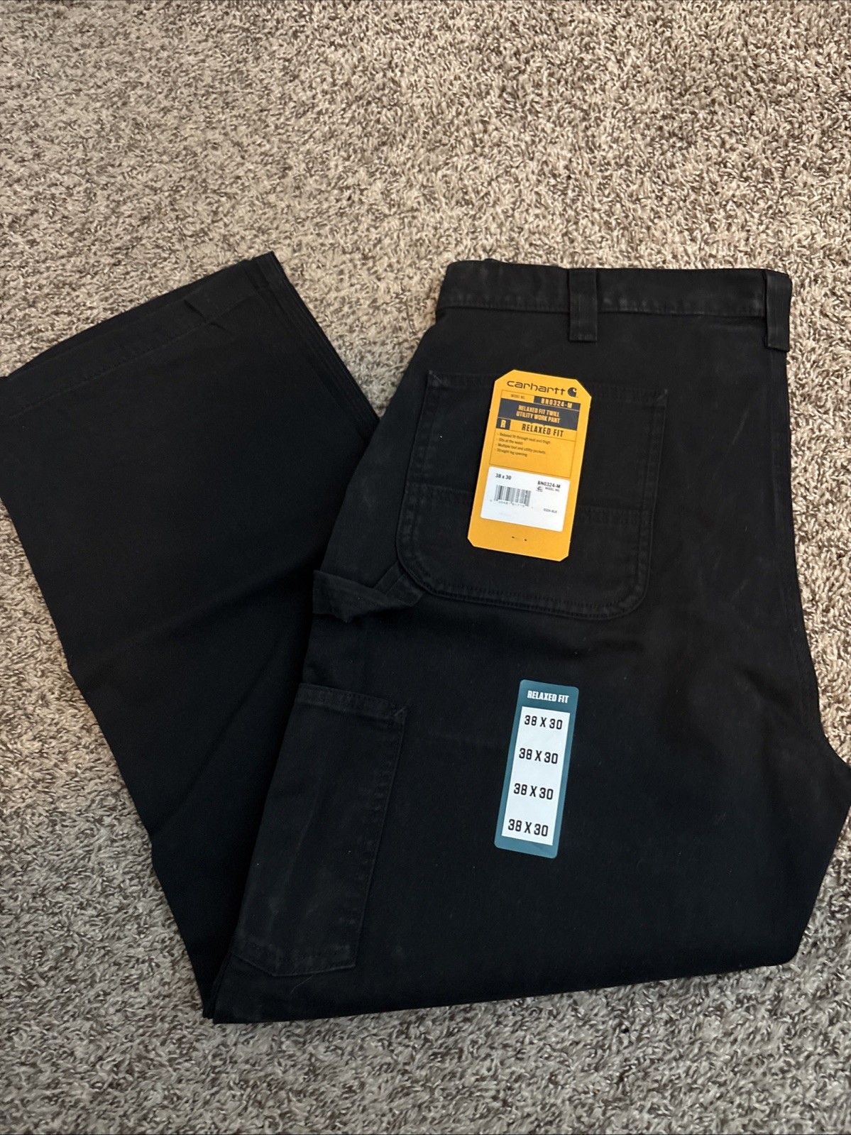 38×30 Carhartt Men’s Relaxed Fit Twill Utility Work Pants BN0324-M Black