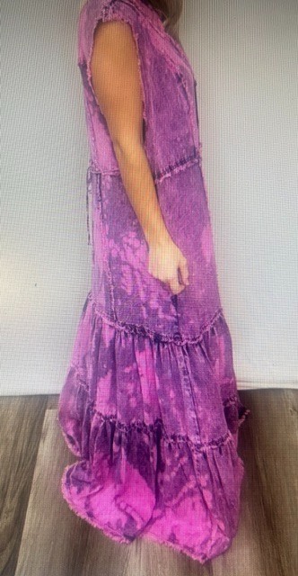 A Rare Bird Magenta Pink Tie Dye Button Down Ruffle Hem Sleeveless Maxi DressNWT