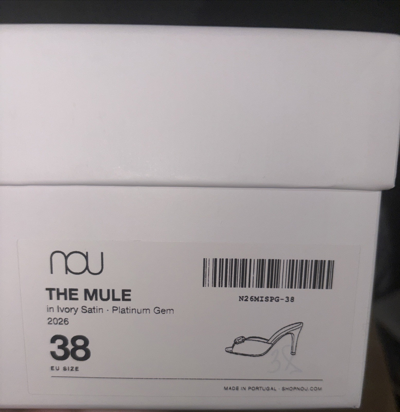 Nou The Mule Ivory Satin – Platinum Gem Size 38