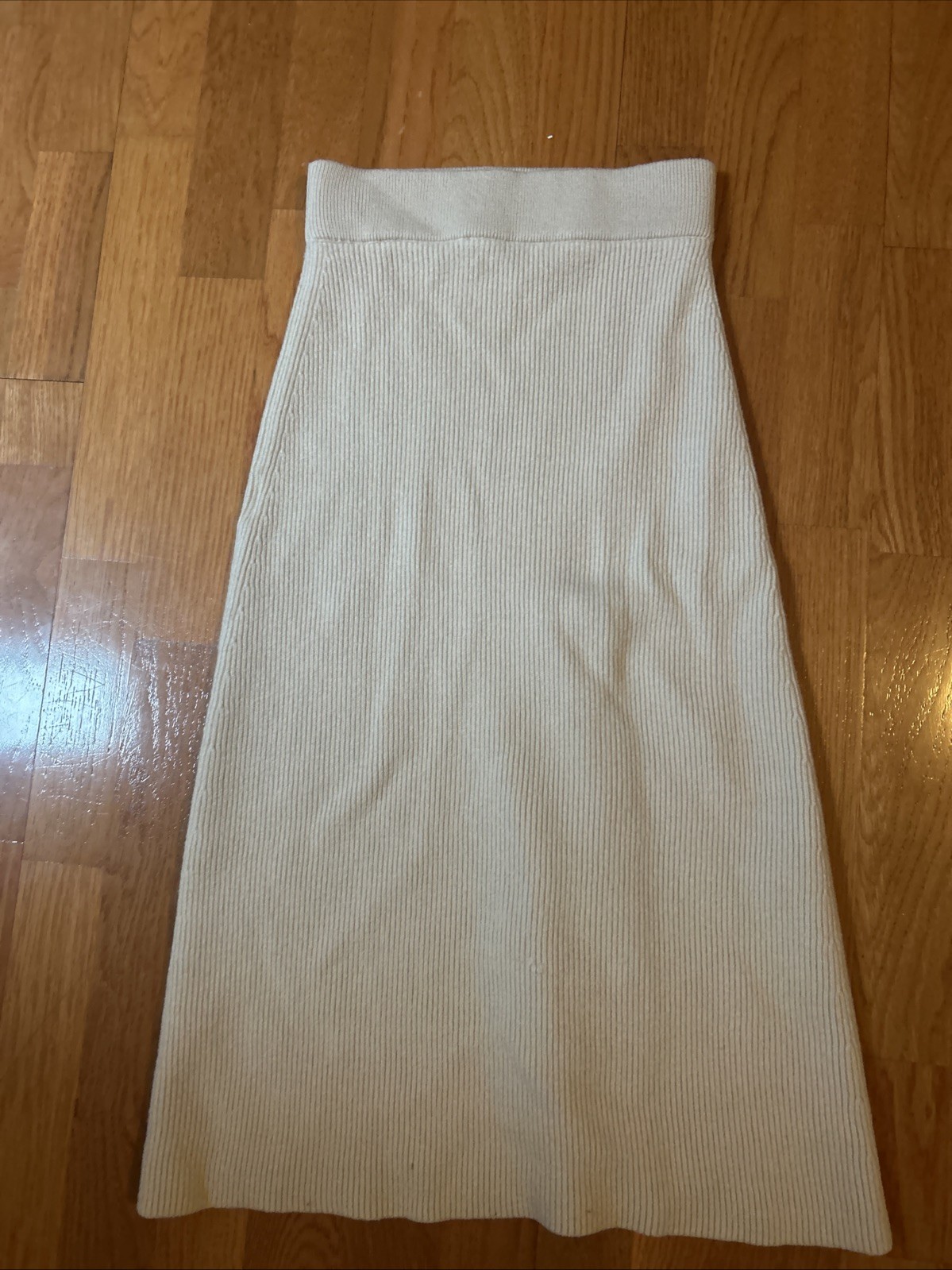 NWT Sezane Naelle in Natural Ribbed Merino Wool Cotton Midi Sweater Skirt XS