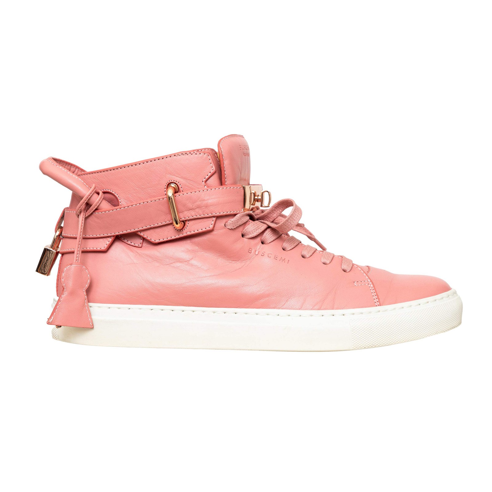 Buscemi 100MM Pink Nappa Leather High Top Sneakers Rose Gold Padlock