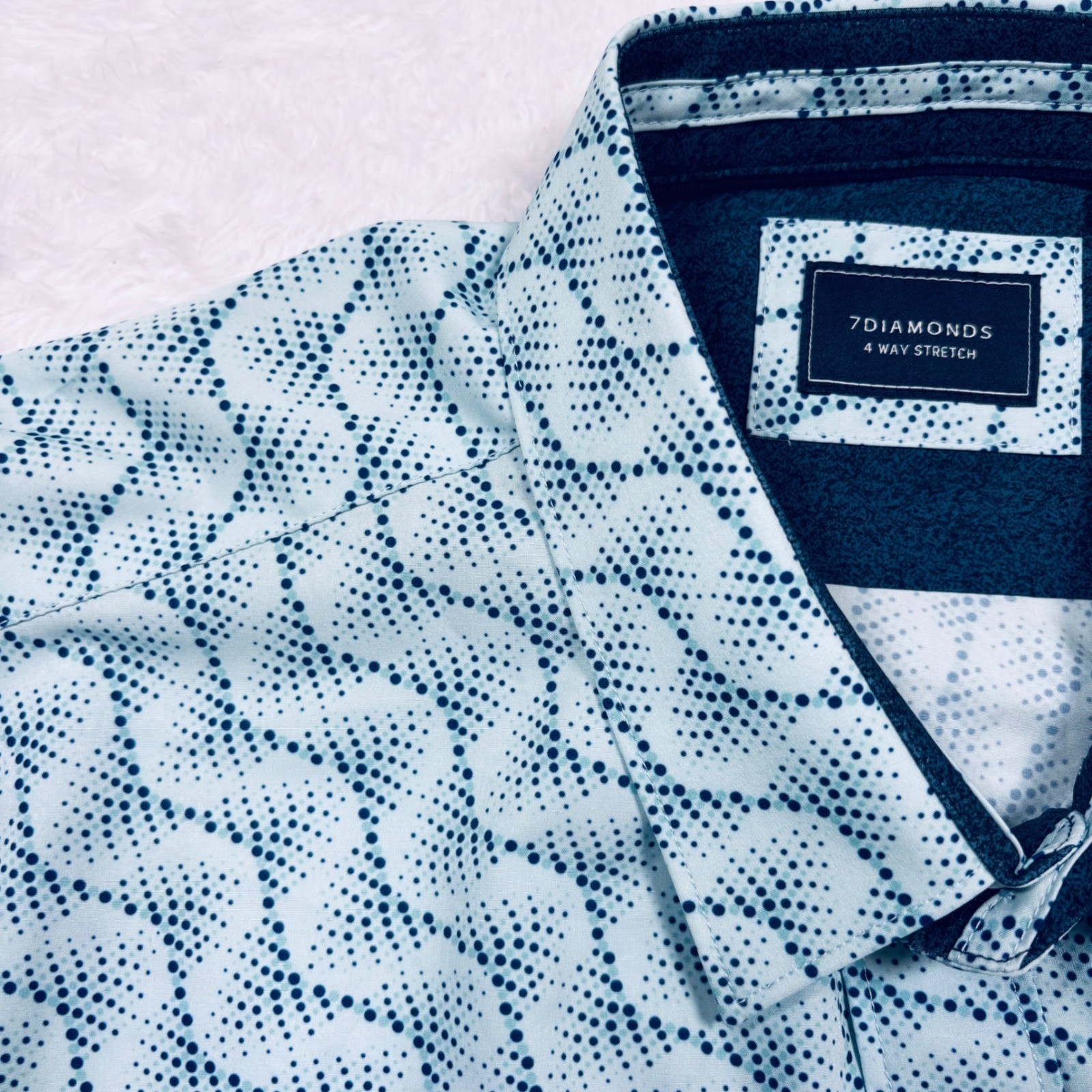 7 Diamonds Gold Coast Shirt Mens XL Light Blue Geometric 4-Way Stretch Short Slv