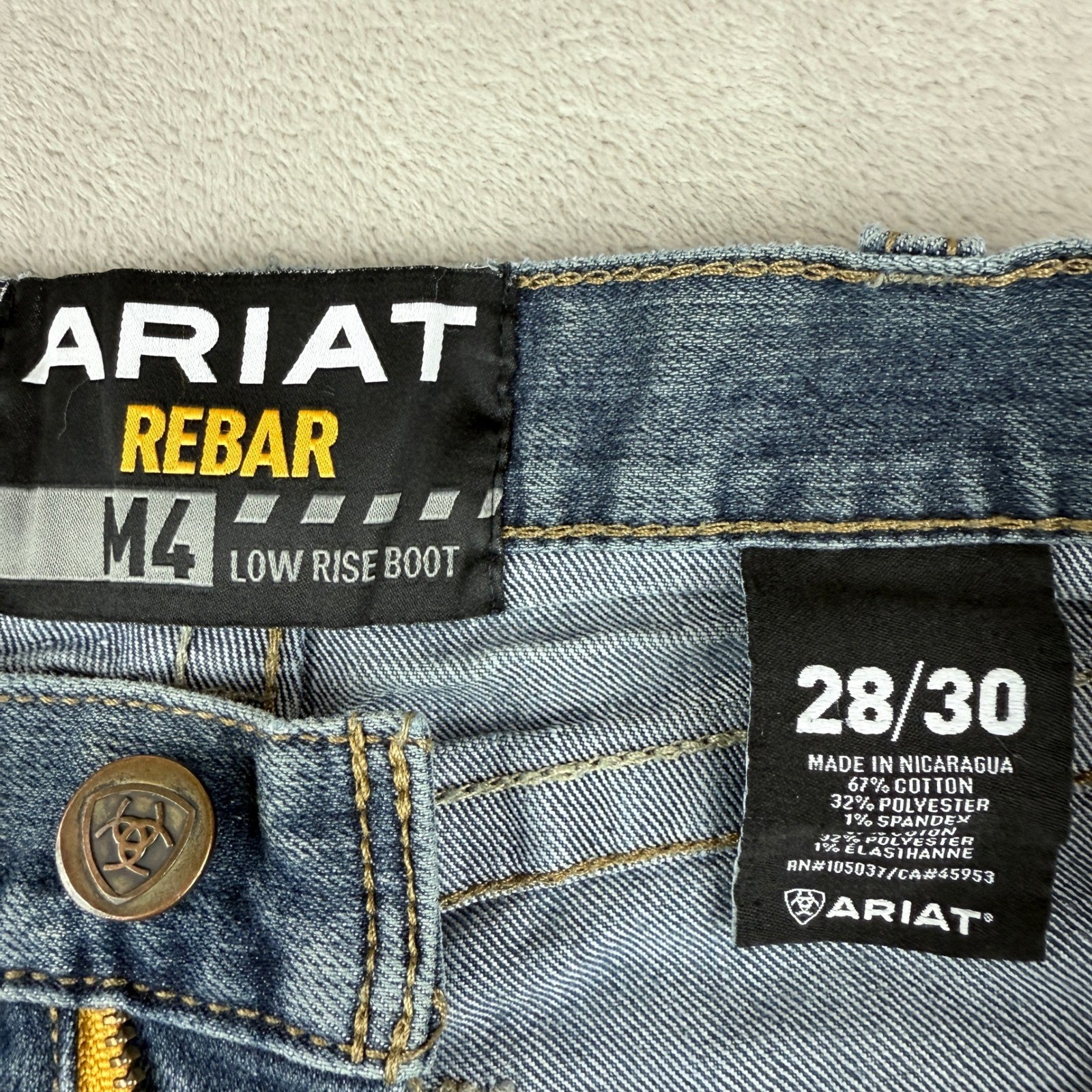 Ariat M4 Jeans Men 28×30 (29×29.75) Blue Rebar Low Rise Bootcut Western Distress