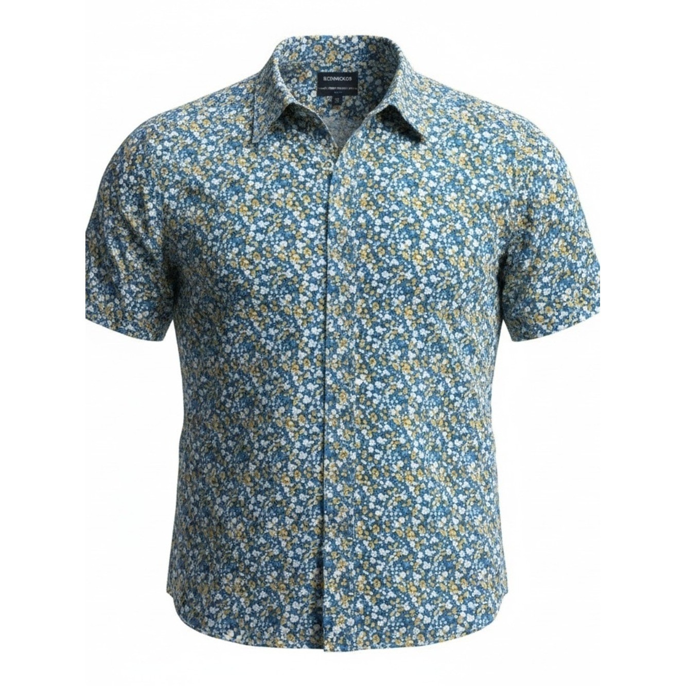 BONOBOS | Riviera Slim Fit Shirt Blue Floral Short Sleeve Button Down | XXL