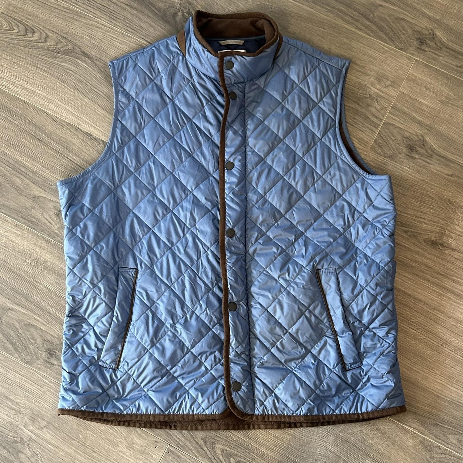 Peter Millar Vest Mens L Blue Quilted Fleece Lined Snap Zip Pockets Outdoor Golf