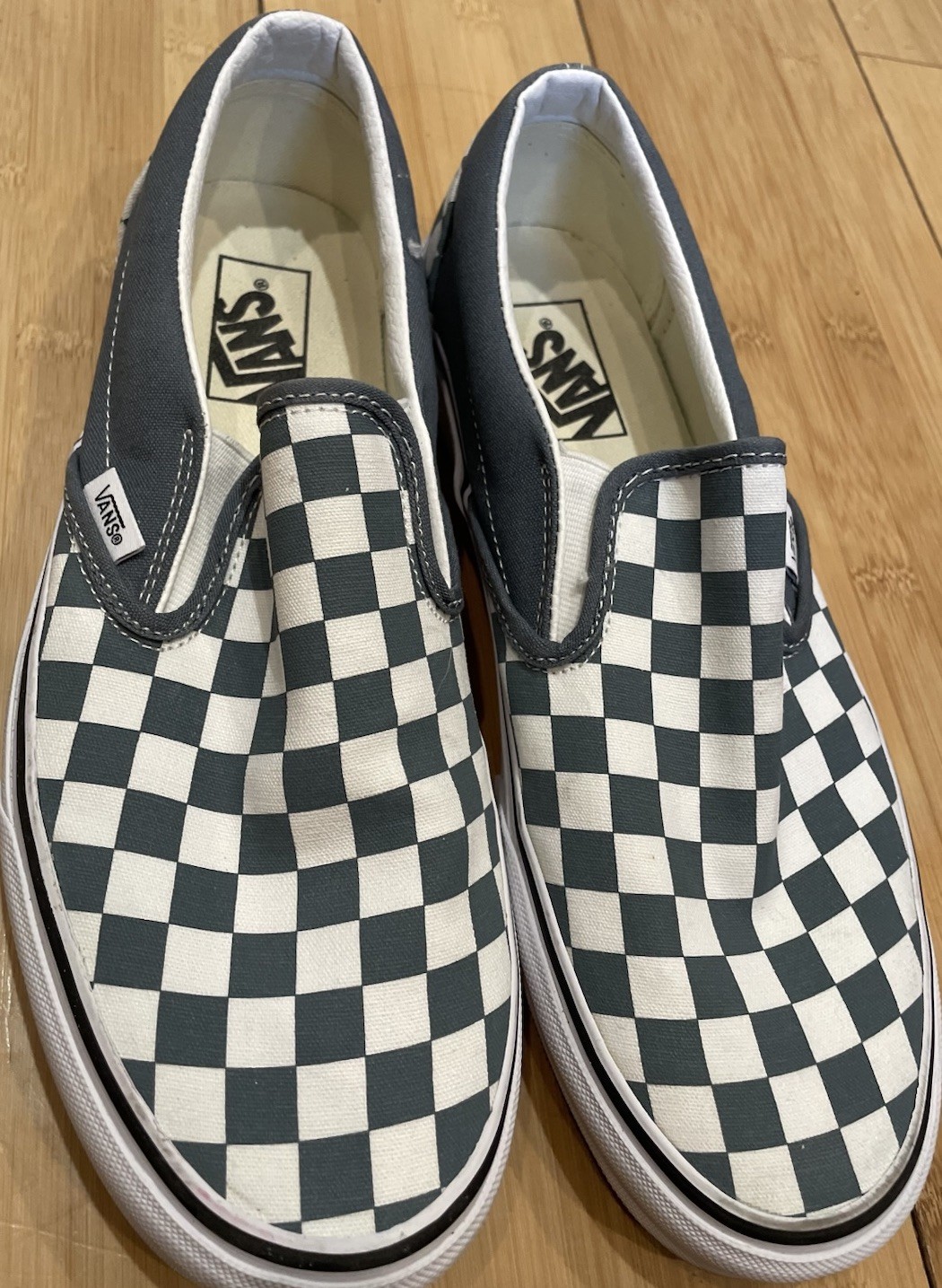 VANS Checkered Asher Blue and White Size 9 Men’s Slip On Sneakers