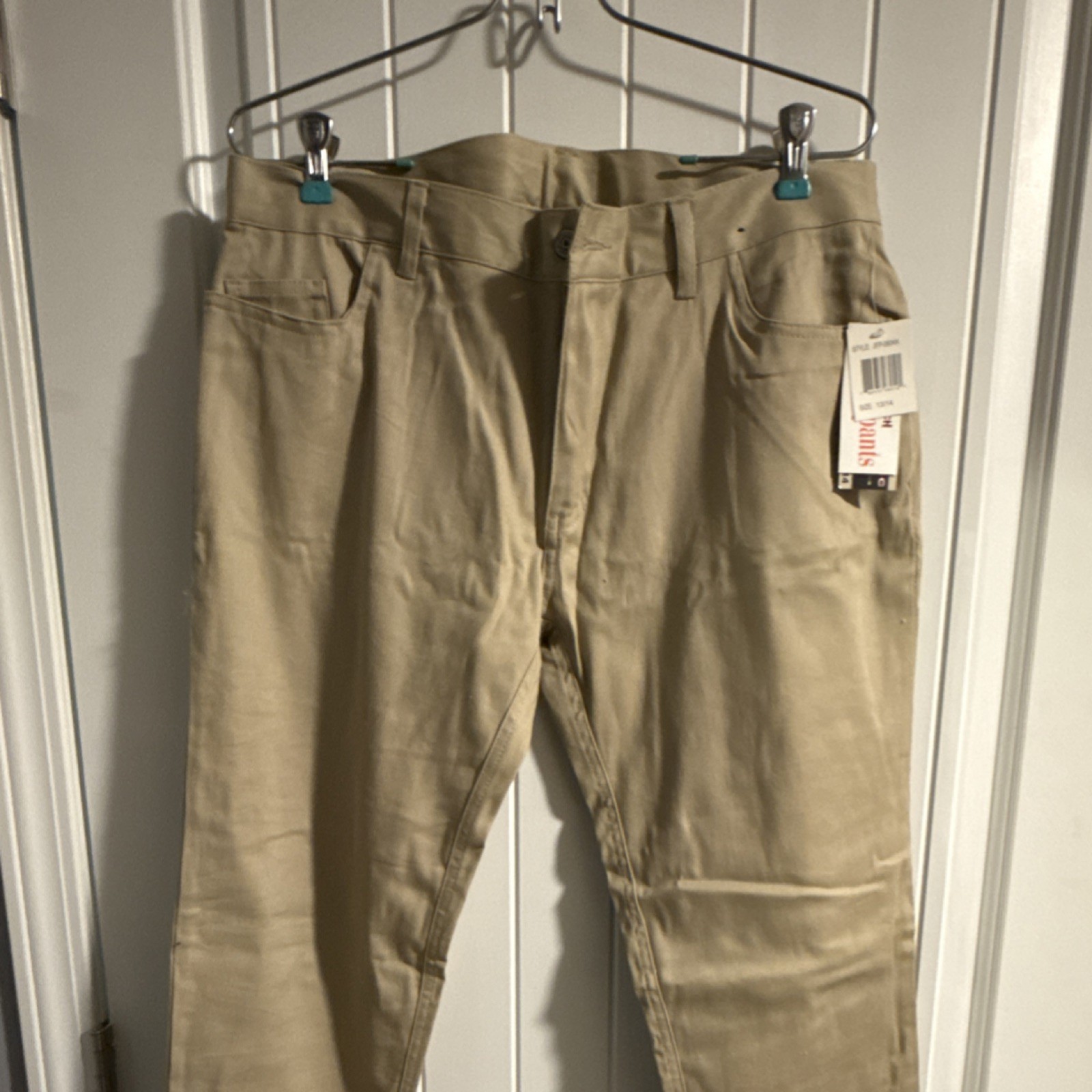 Juniors Girl Beige Straight Skinny Pants Button Zipper Khaki Chino Uniform