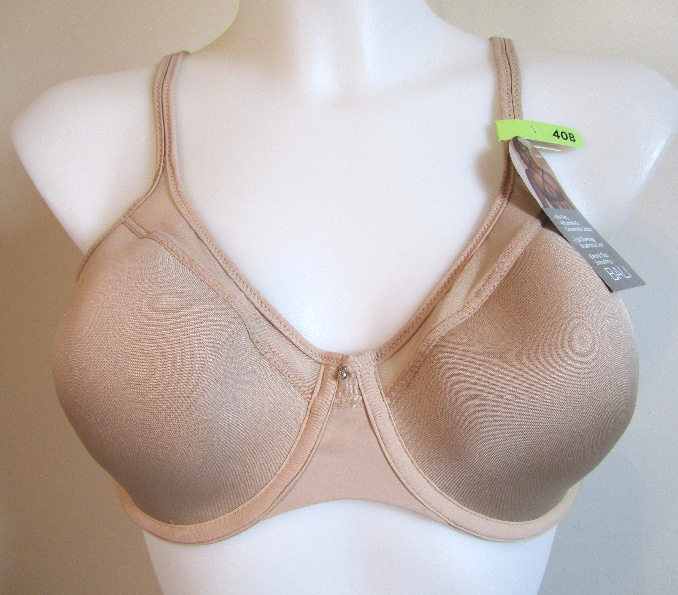 NWT Bali Style# DF3439 Size 40B One Smooth U Ultra Lite Neckline UW Bra Nude!