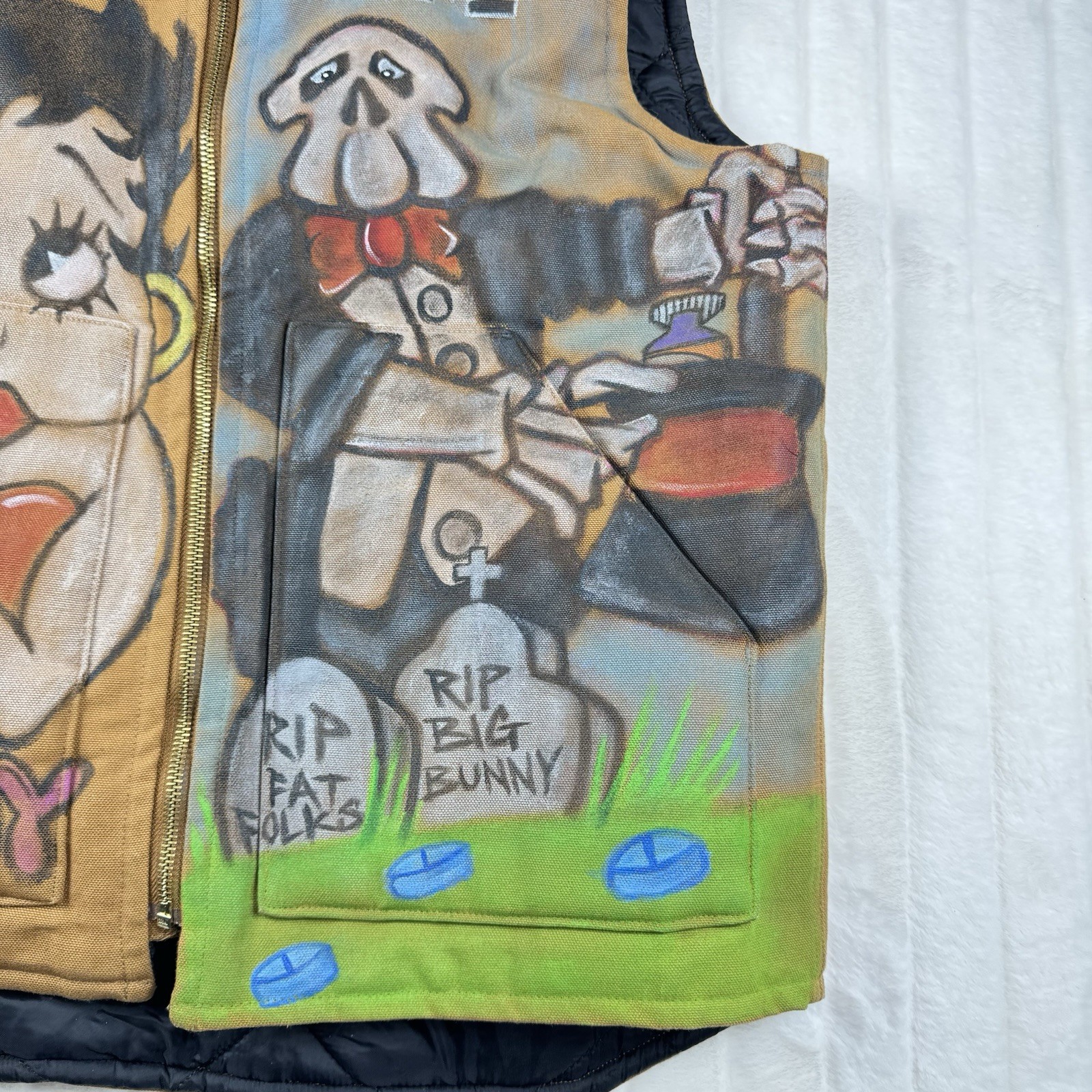 Carhartt Vest 0V0001-M Canvas Diamond Quilt Lining Mens M Relaxed Fit Custom Art