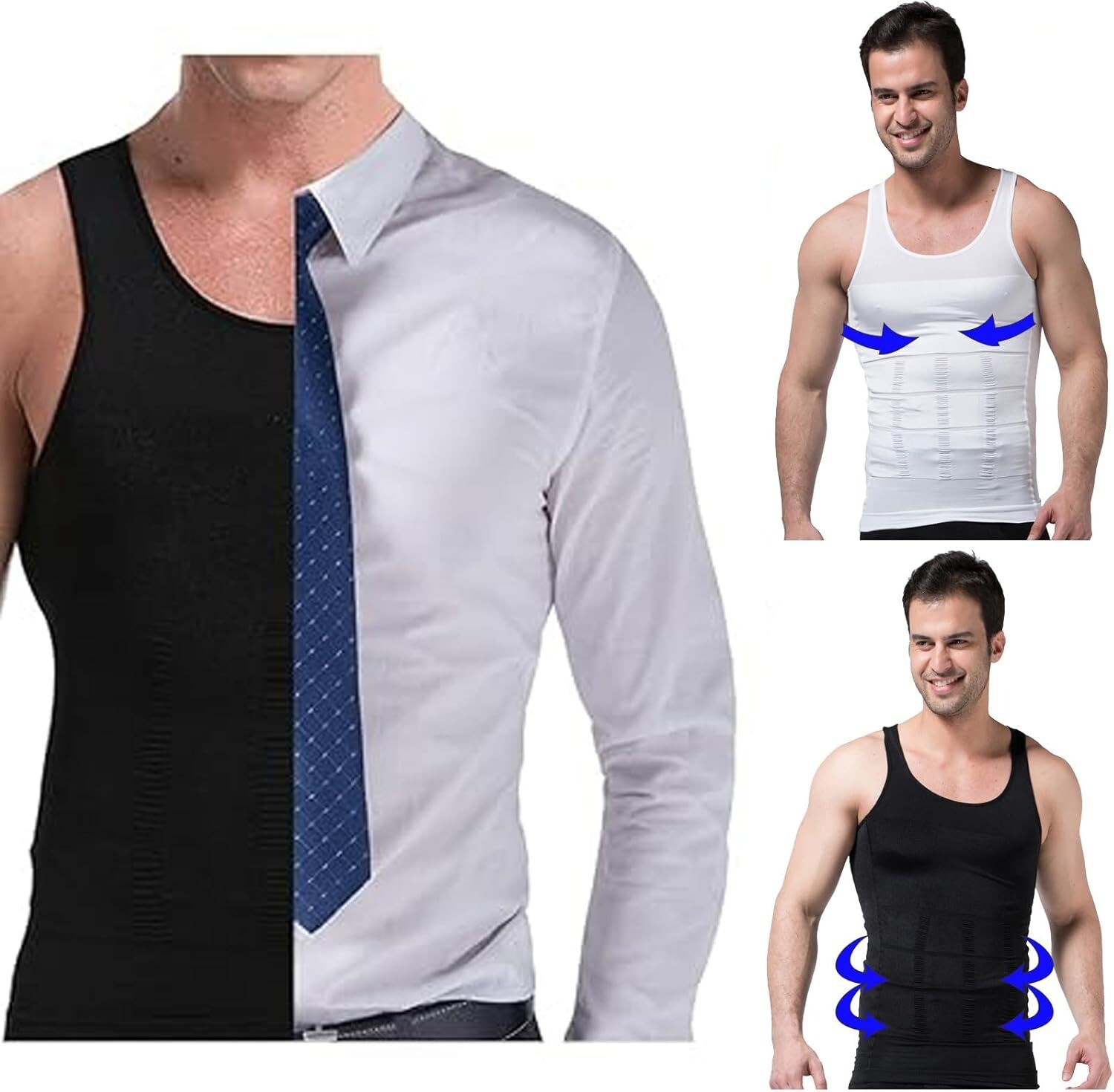 4 Pack Men Slim Body Shaper Vest Gynecomastia Compression Tummy Control Shirts