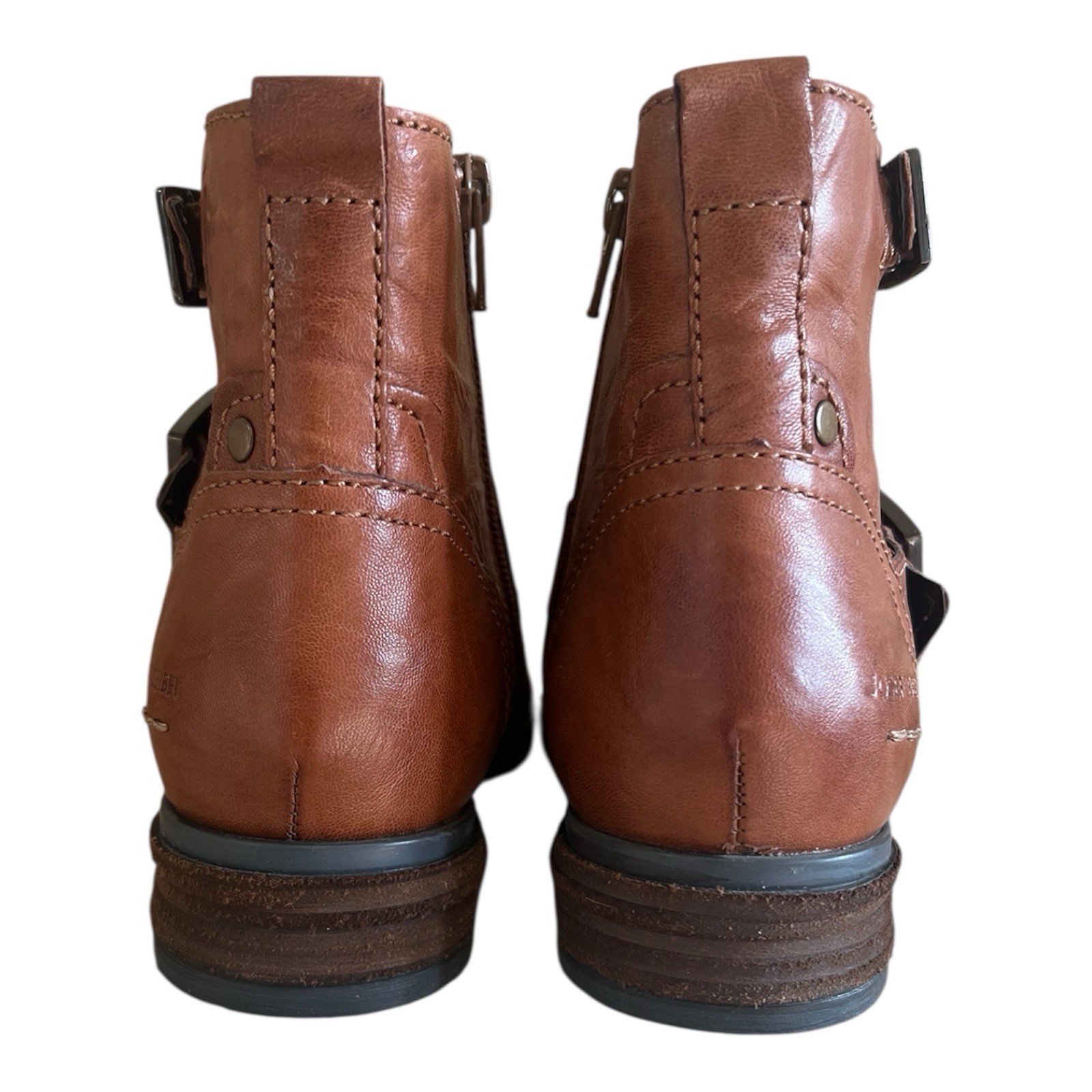 Josef Seibel Sanja 16 Buckle Leather Cognac/Brown Ankle Booties EU36, 37, 40 NEW