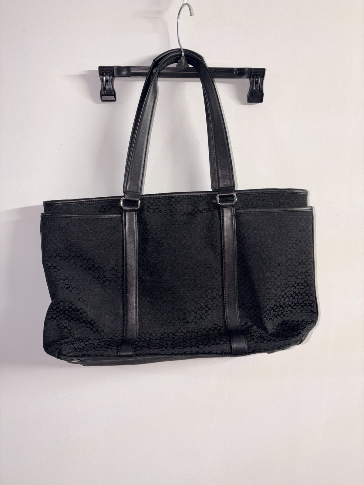Coach Signature Black Zip Top Tote Shoulder Bag Double Handles Bag Charm