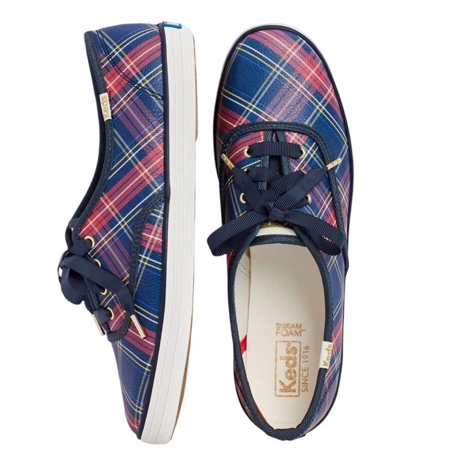 Talbots Exclusive Plaid Leather Sneakers Size 9 Preppy Classic Holiday NWOB