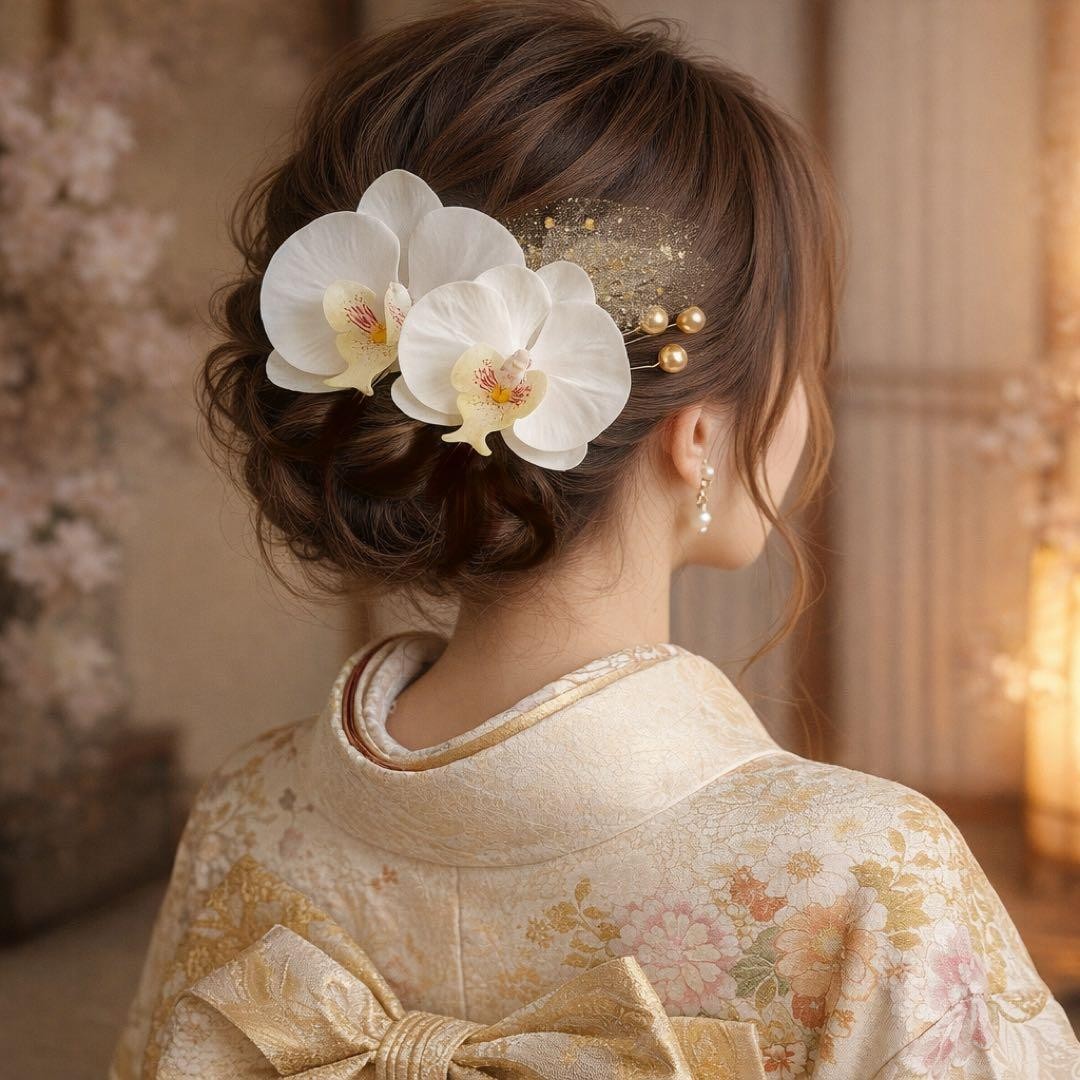 Phalaenopsis Orchid Hair Accessory Set Wedding Graduation Ceremony White 9cm