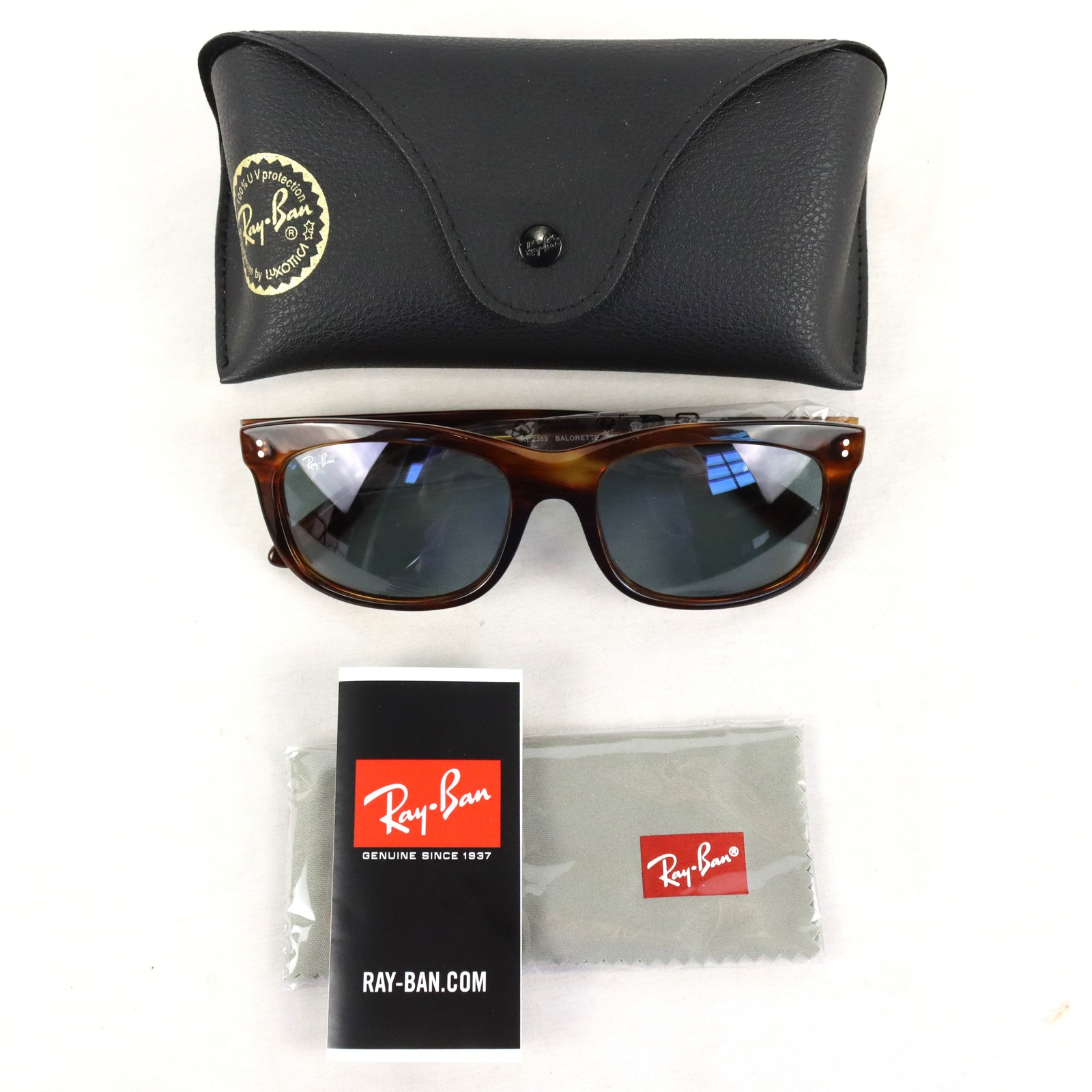 Ray-Ban 0RB2389 Balorette Unisex Sunglasses In Striped Havana/Blue 57-19mm
