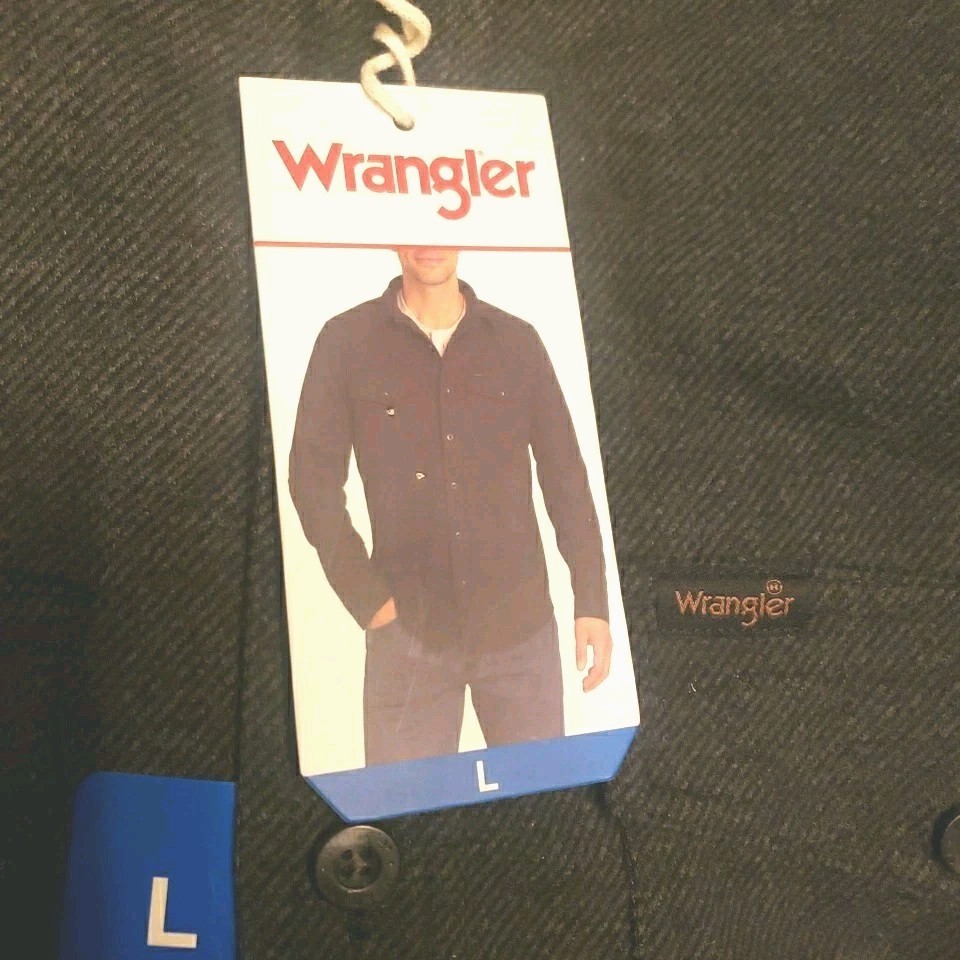 Wrangler Flannel Knit Men’s Shirt Button Down Size: Large 2-Way Stretch,Gray NWT