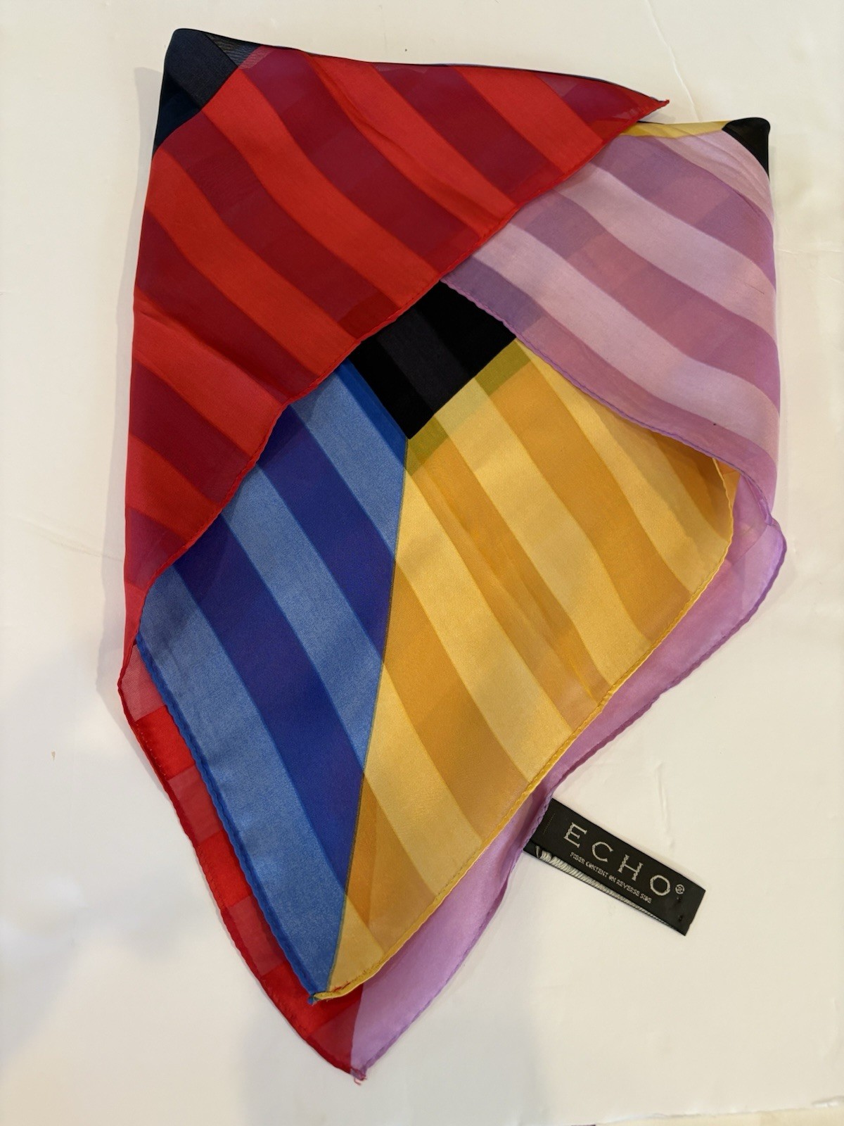 Echo Scarf Silk Red Blue Purple Yellow Black Bold Colors 22” Square