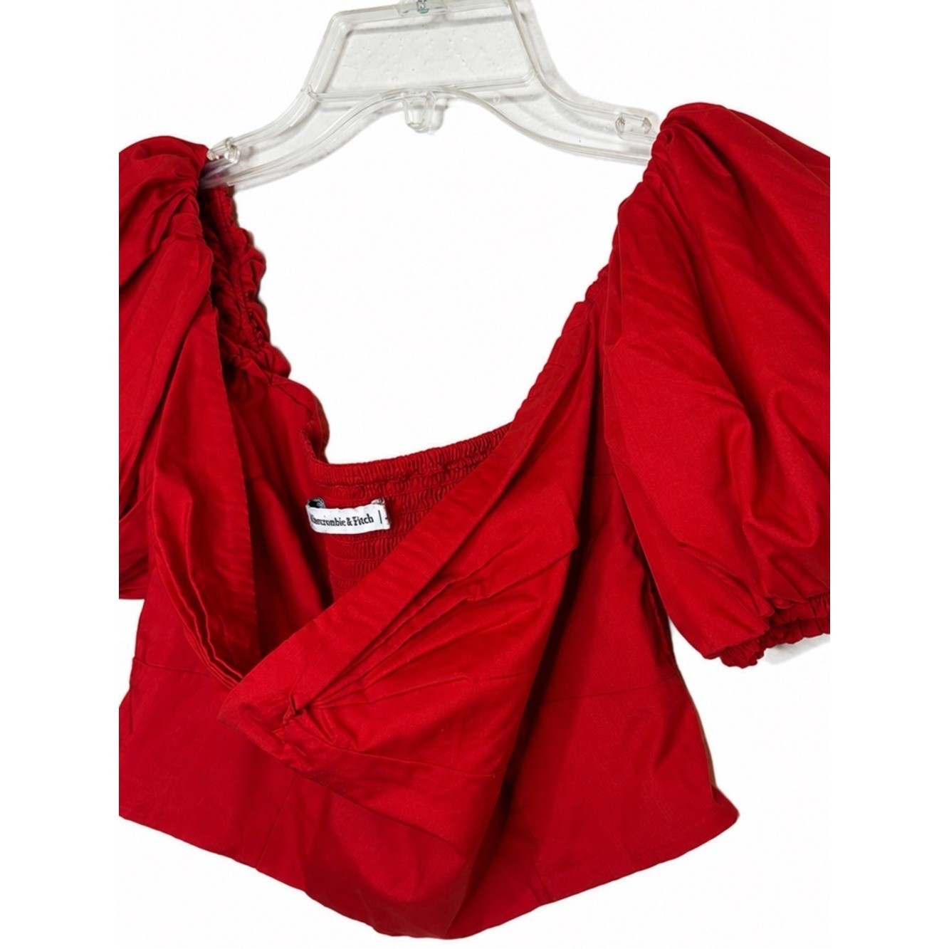 Abercrombie & Fitch Red Off-Shoulder Puff-Sleeve Crop Top