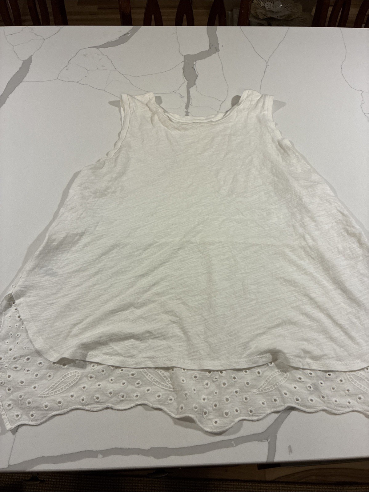 White Eyelet Layered Tank Top Womens Vacation Summer Large