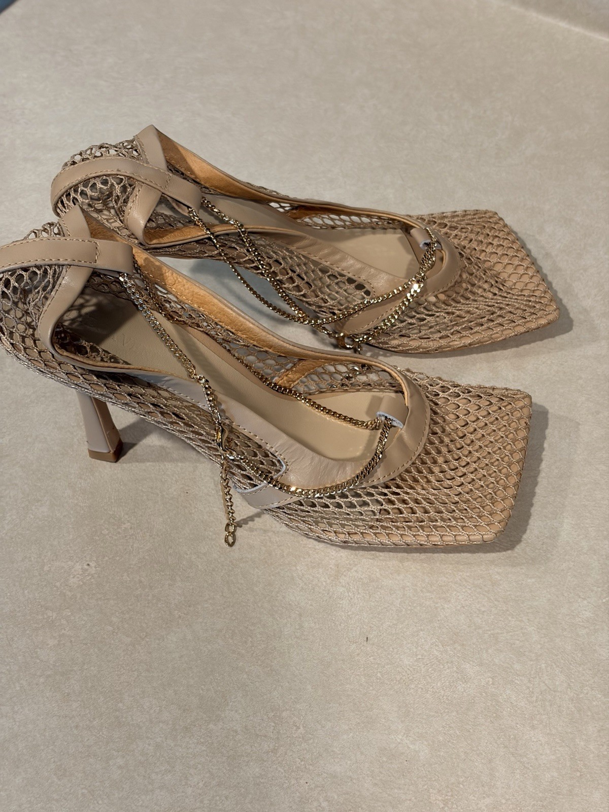 Bottega Veneta Stretch Pump Beige Size 39 Mesh And Leather Chain Embellished