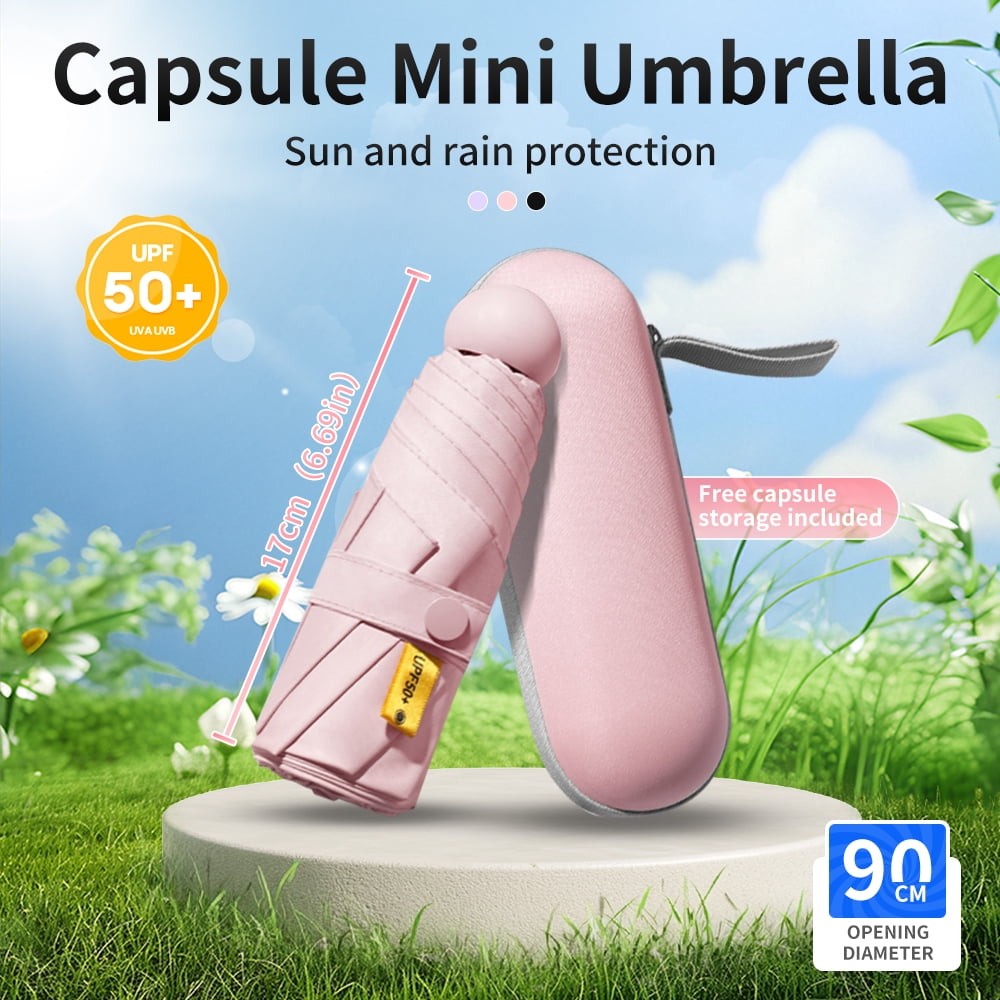 Mini Travel Umbrella UV Protection UPF 50+ Compact Pocket Sun Rain,6.7in,w/Case