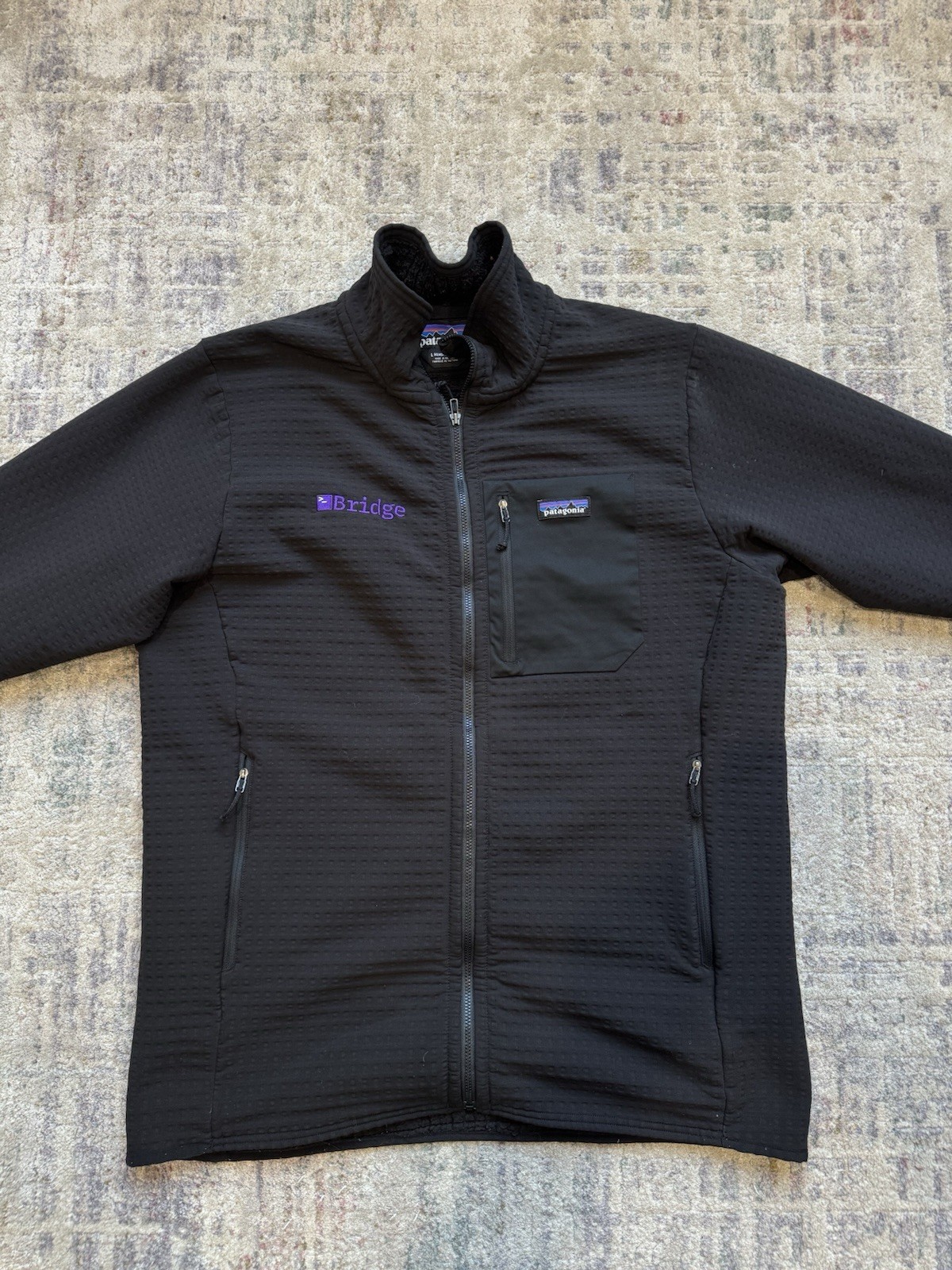 Patagonia Jacket Mens Large Black Regulator R2 TechFace Full Zip Hiking Logo
