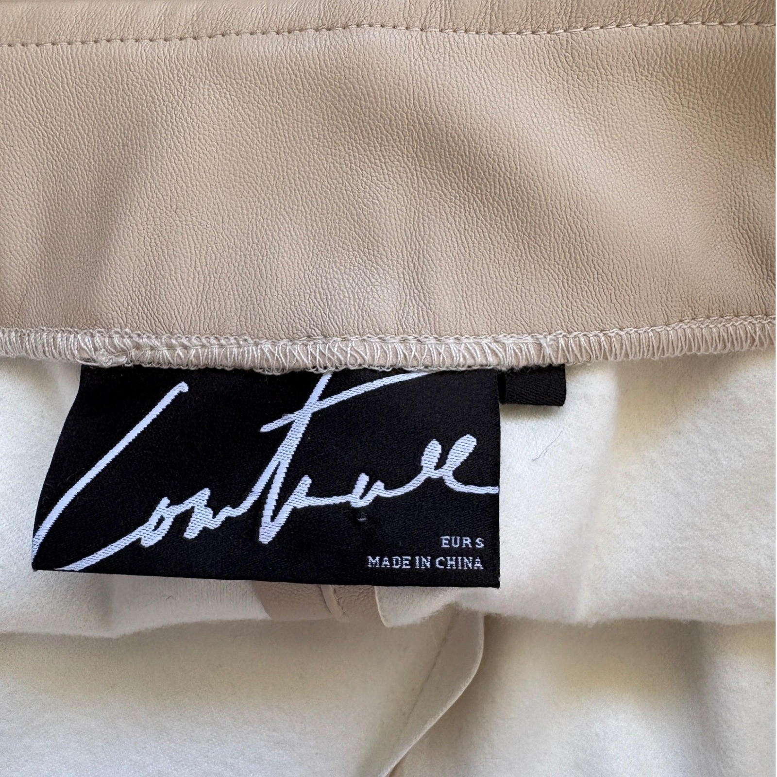 The Couture Club Leather Look High Rise Side Zip Leggings in Bone, Small, Chic